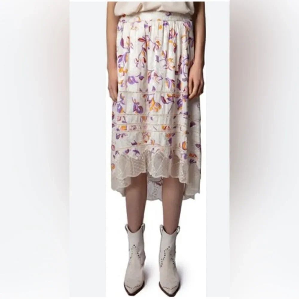 Zadig & Voltaire Joslin lace Jac cut flowers High Low silk blend Skirt 36. NWT